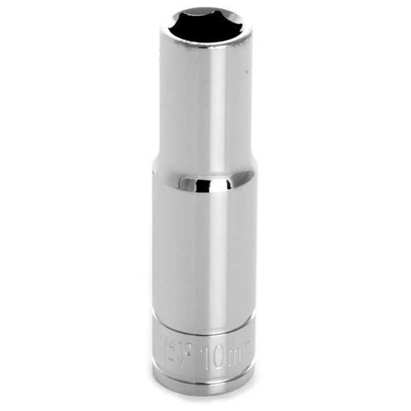 Performance Tool Chrome Socket, 3/8" Drive, 10mm, 6 Point, Deep W38410